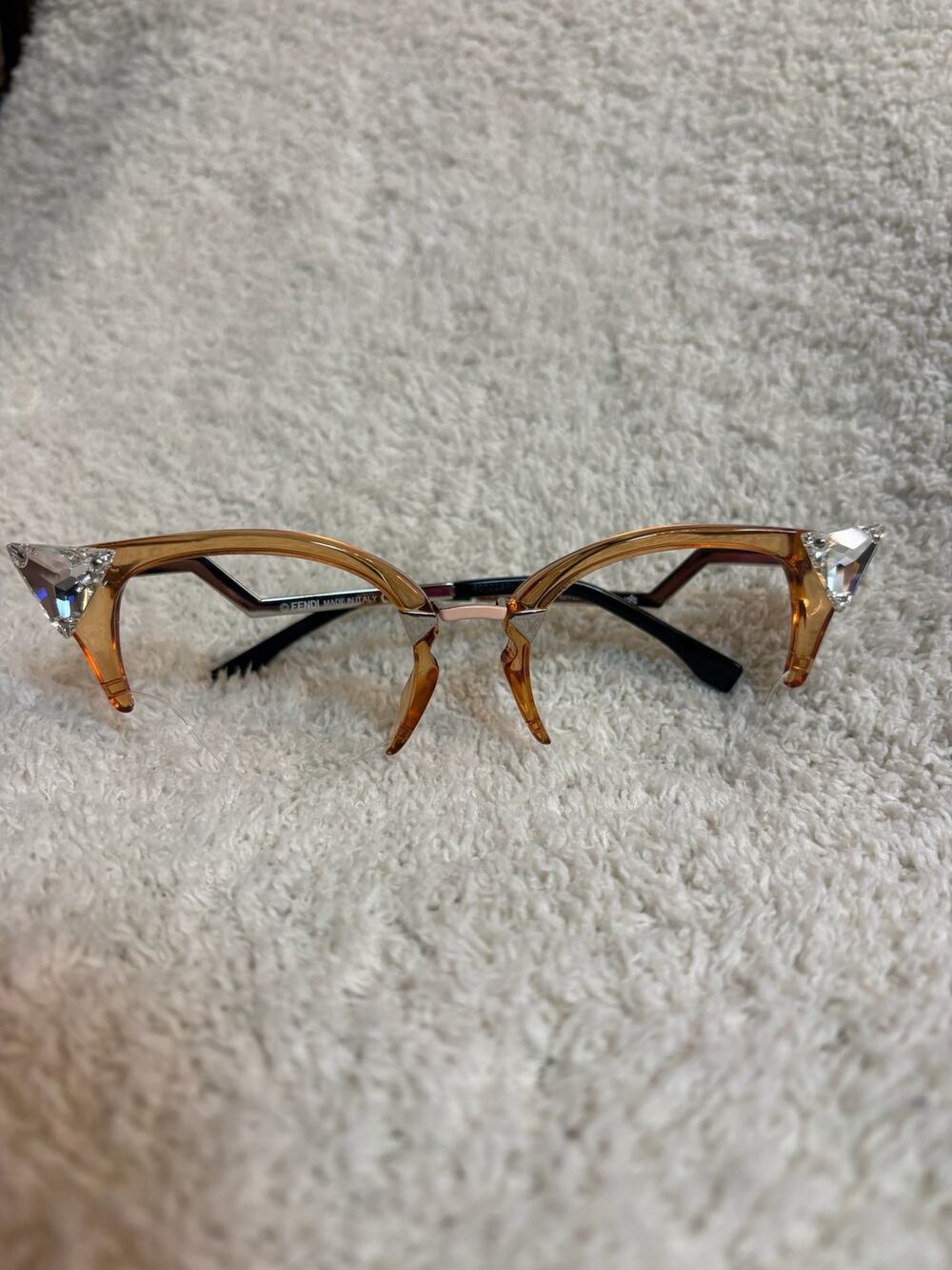 Fendi Crystal Cat Eye Sunglasses Gold Brown Frame Women Luxury FF041/S